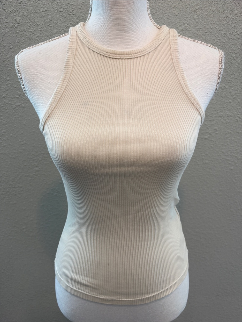 7 For All Mankind Cream Ribbed Halter Tank